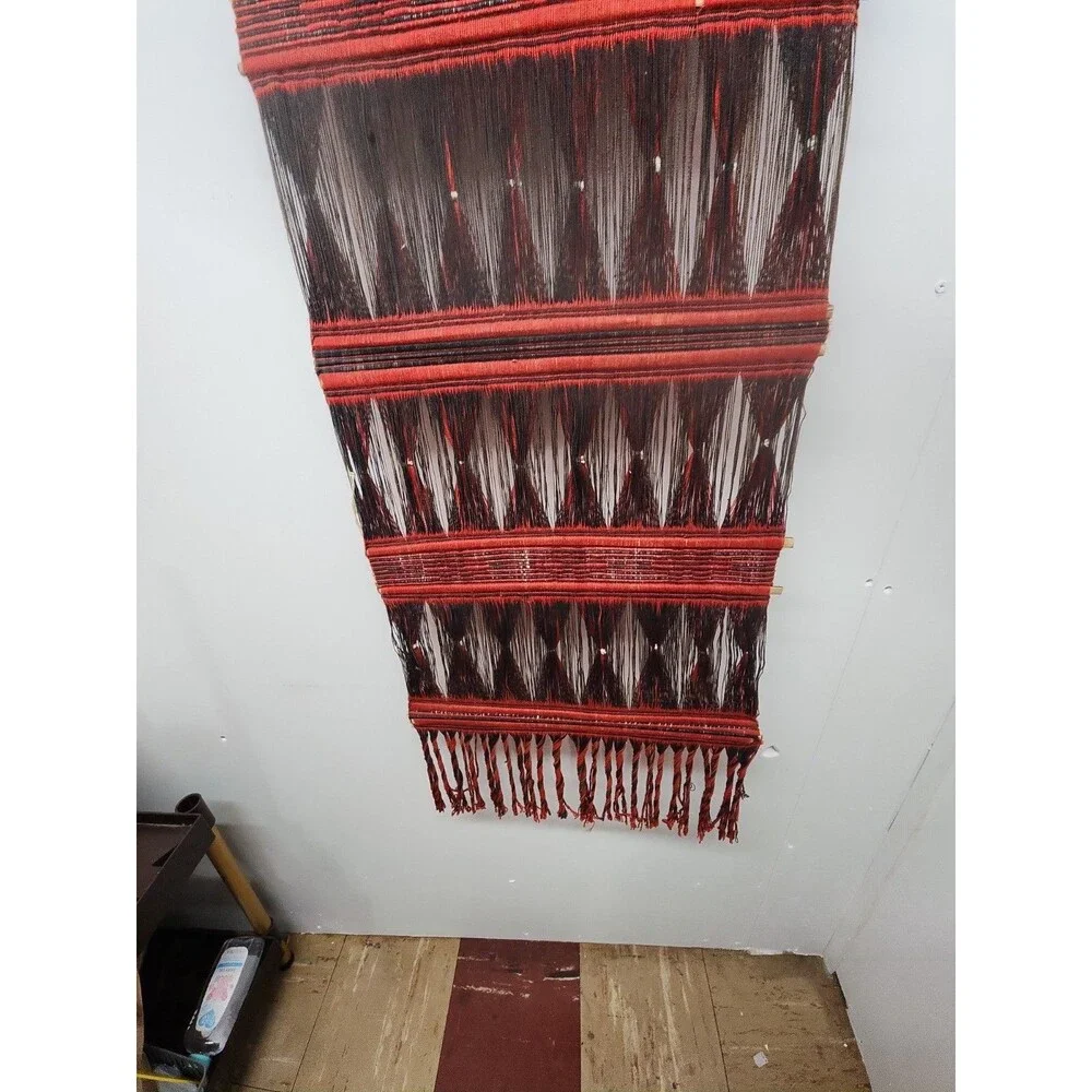 Vintage South American Macrame Woven Wall Hanging Natural Fiber Boho Hippy 1970s